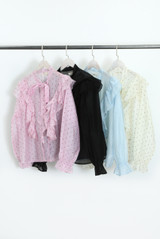 Heart Print Chiffon Pussy Bow Blouse 