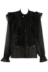 Heart Print Chiffon Pussy Bow Blouse 