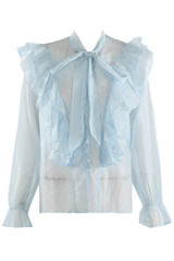 Heart Print Chiffon Pussy Bow Blouse 