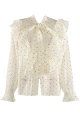 Heart Print Chiffon Pussy Bow Blouse 