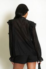 Heart Print Chiffon Pussy Bow Blouse 