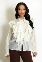 Heart Print Chiffon Pussy Bow Blouse 