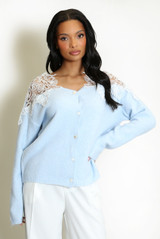 Lace Shoulder Fluffy Cardigan 