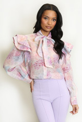 Vintage Floral Print Pussy Bow Blouse