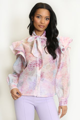 Vintage Floral Print Pussy Bow Blouse