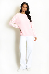 Embroidered Sleeve Fluffy Knit Jumper