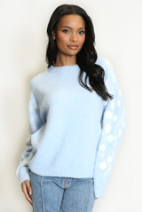 Embroidered Sleeve Fluffy Knit Jumper
