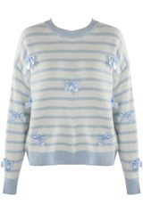 Striped Bow Applique Fluffy Knit Jumper