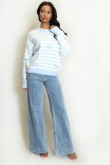 Striped Bow Applique Fluffy Knit Jumper