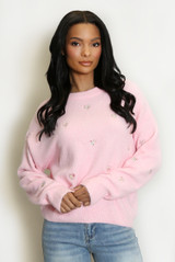 Floral Heart Patch Fluffy Knit Jumper