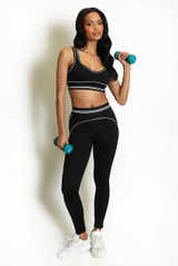 Striped Band Gym Crop Top And Legging Set (PRE-ORDER)