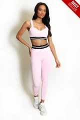 Striped Band Gym Crop Top And Legging Set 