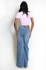 Patch Pockets High Waist Flare Jeans