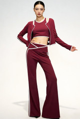 3 Pcs Striped Band Jacket And Flare Trouser Set