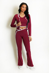 3 Pcs Striped Band Jacket And Flare Trouser Set