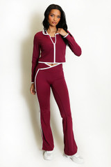3 Pcs Striped Band Jacket And Flare Trouser Set