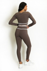 Striped Band Cropped Top And Legging Set