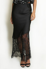 Asymmetric Lace Hem Satin Skirts