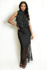 Asymmetric Lace Hem Satin Skirts