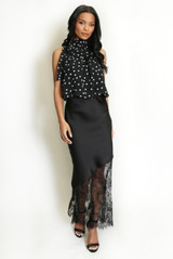 Asymmetric Lace Hem Satin Skirts