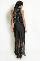 Asymmetric Lace Hem Satin Skirts