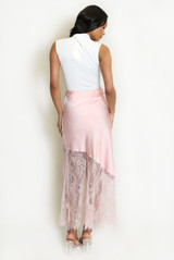 Asymmetric Lace Hem Satin Skirts
