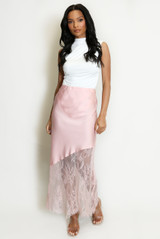 Asymmetric Lace Hem Satin Skirts