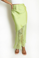 Asymmetric Lace Hem Satin Skirts