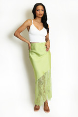 Asymmetric Lace Hem Satin Skirts