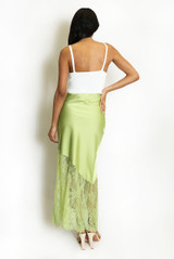 Asymmetric Lace Hem Satin Skirts