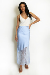 Asymmetric Lace Hem Satin Skirts