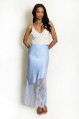 Asymmetric Lace Hem Satin Skirts