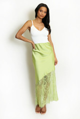 Asymmetric Lace Hem Satin Skirts