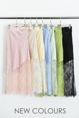 Asymmetric Lace Hem Satin Skirts