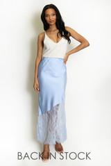 Asymmetric Lace Hem Satin Skirts
