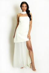 Tailored Maxi Bandeau Dress With Chiffon Scarf