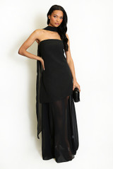 Tailored Maxi Bandeau Dress With Chiffon Scarf