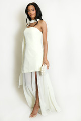 Tailored Maxi Bandeau Dress With Chiffon Scarf