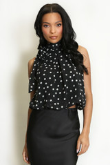 Polka Dot Print Halter Neck Blouse