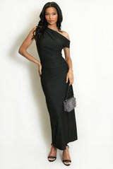 Asymmetric Neckline Midi Dress