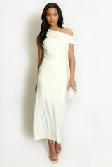 Asymmetric Neckline Midi Dress