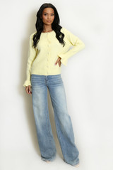 Flute Cuffs Pearls Button Cardigan