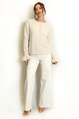 Flute Cuffs Pearls Button Cardigan