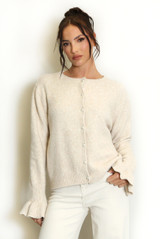 Flute Cuffs Pearls Button Cardigan