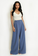 Denim Blue High Waist Wide Leg Trouser