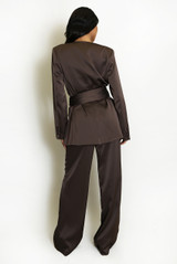 Satin Blazer And Wide Leg Trouser Set