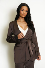 Satin Blazer And Wide Leg Trouser Set