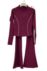 Contrast Piping Zip Gym Top and Flare Trouser Set