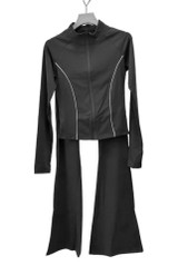 Contrast Piping Zip Gym Top and Flare Trouser Set