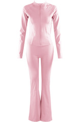 Contrast Piping Zip Gym Top and Flare Trouser Set